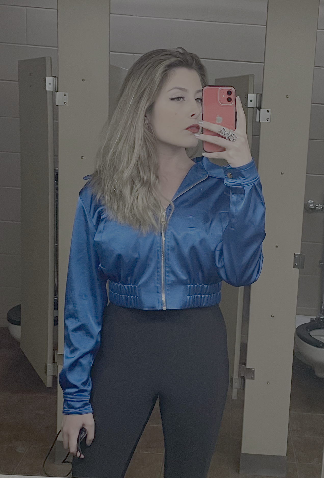 BLUE SATIN BOMBER JACKET