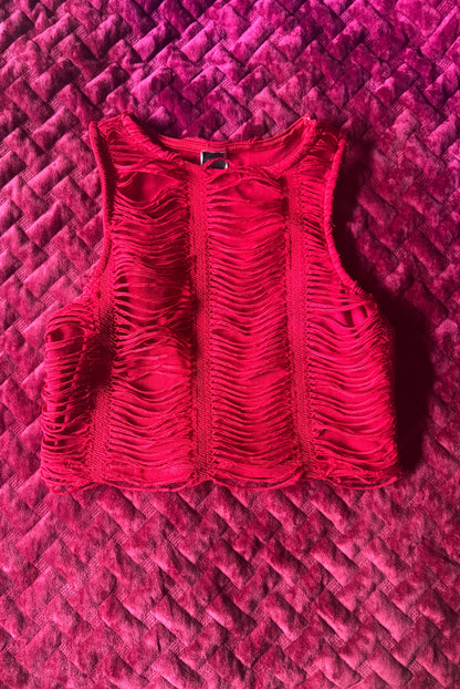 RED HALTER CROP TOP