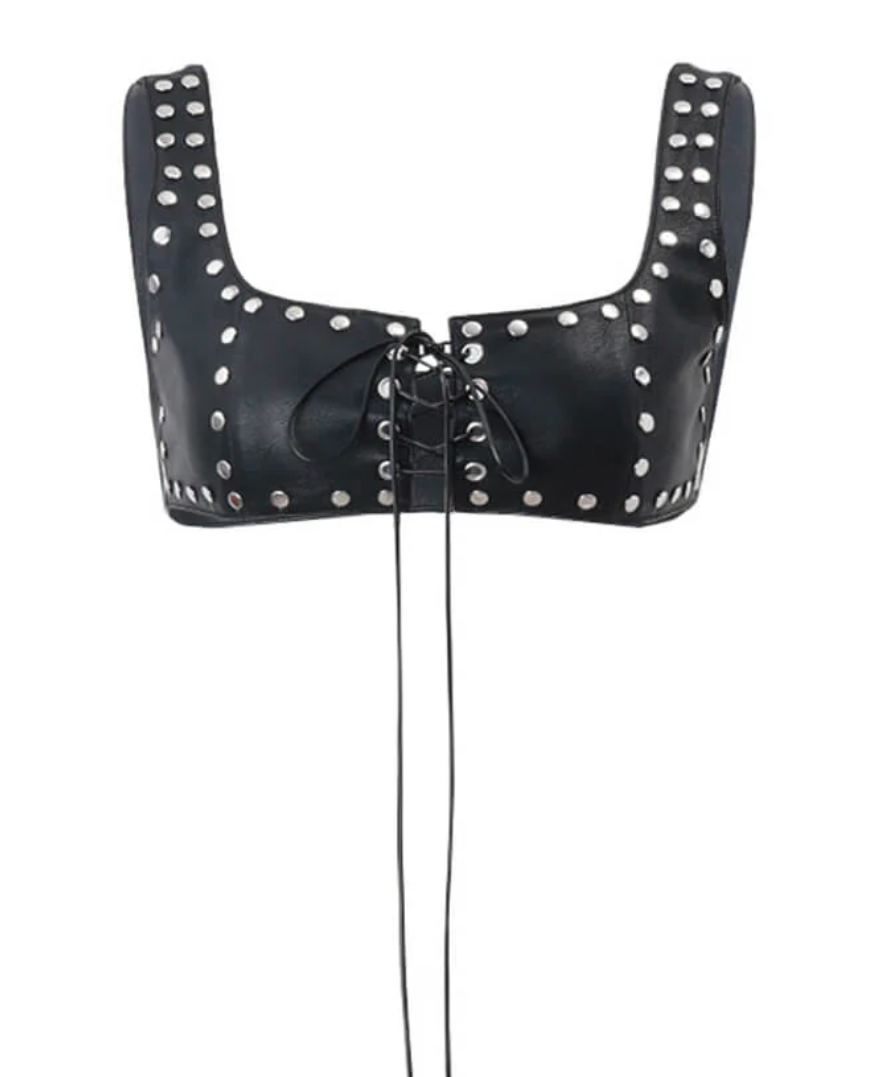 LEATHER LACE-UP TOP