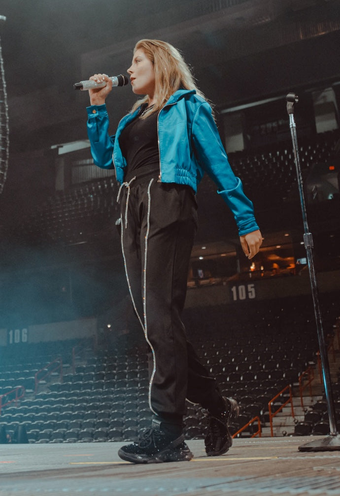 BLUE SATIN BOMBER JACKET